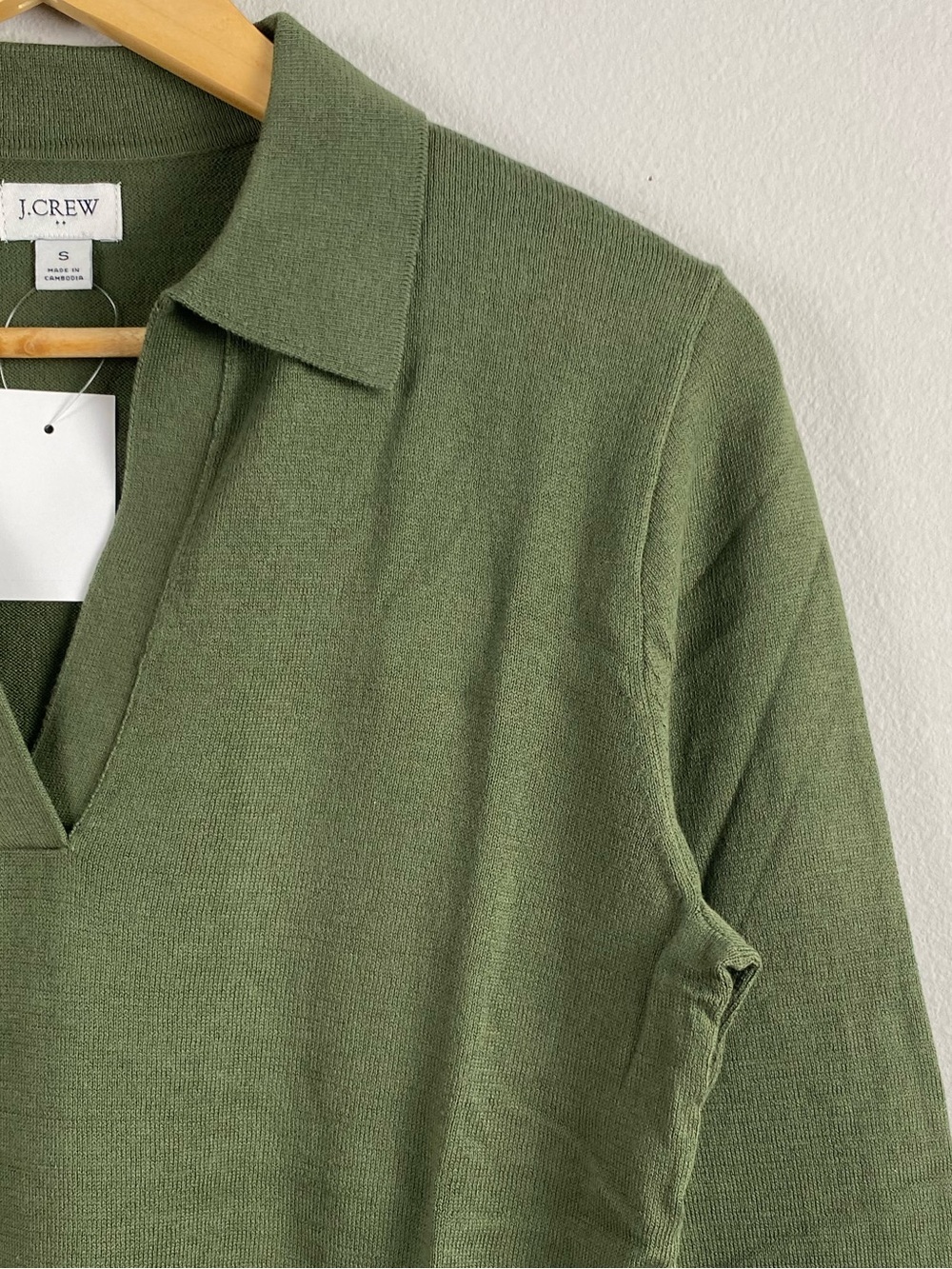 J. Crew Factory Cotton Long Sleeve Open Collar Sweater Polo | Distressed Fatigue - Picture 10 of 16